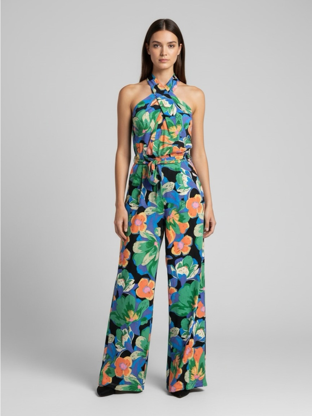 New Tahari ASL Floral Cross-Neck jumper  in Blue and Green Pink size 10 P